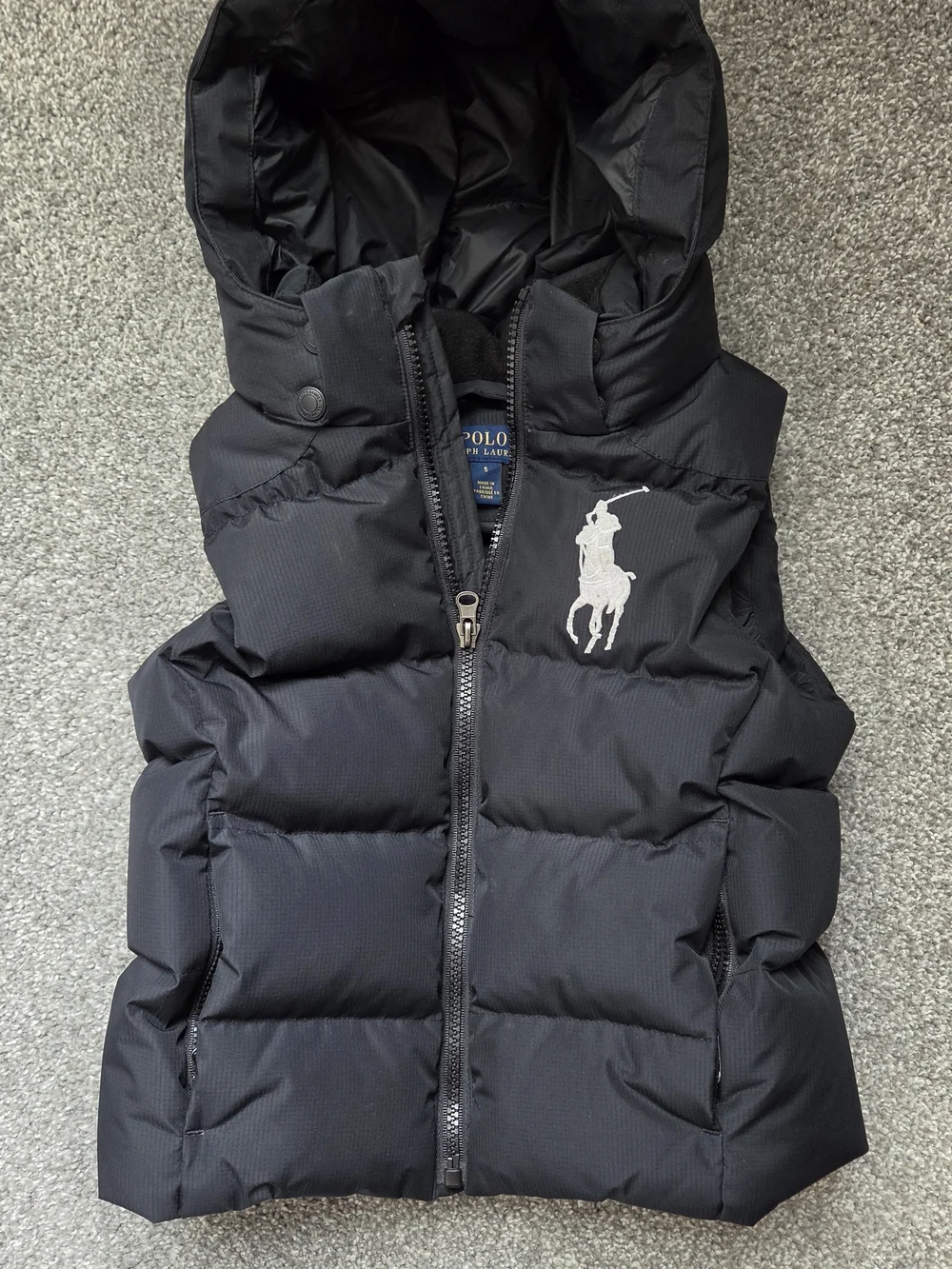 Polo by Ralph Lauren Black Hooded Puffer Vest with White Logo